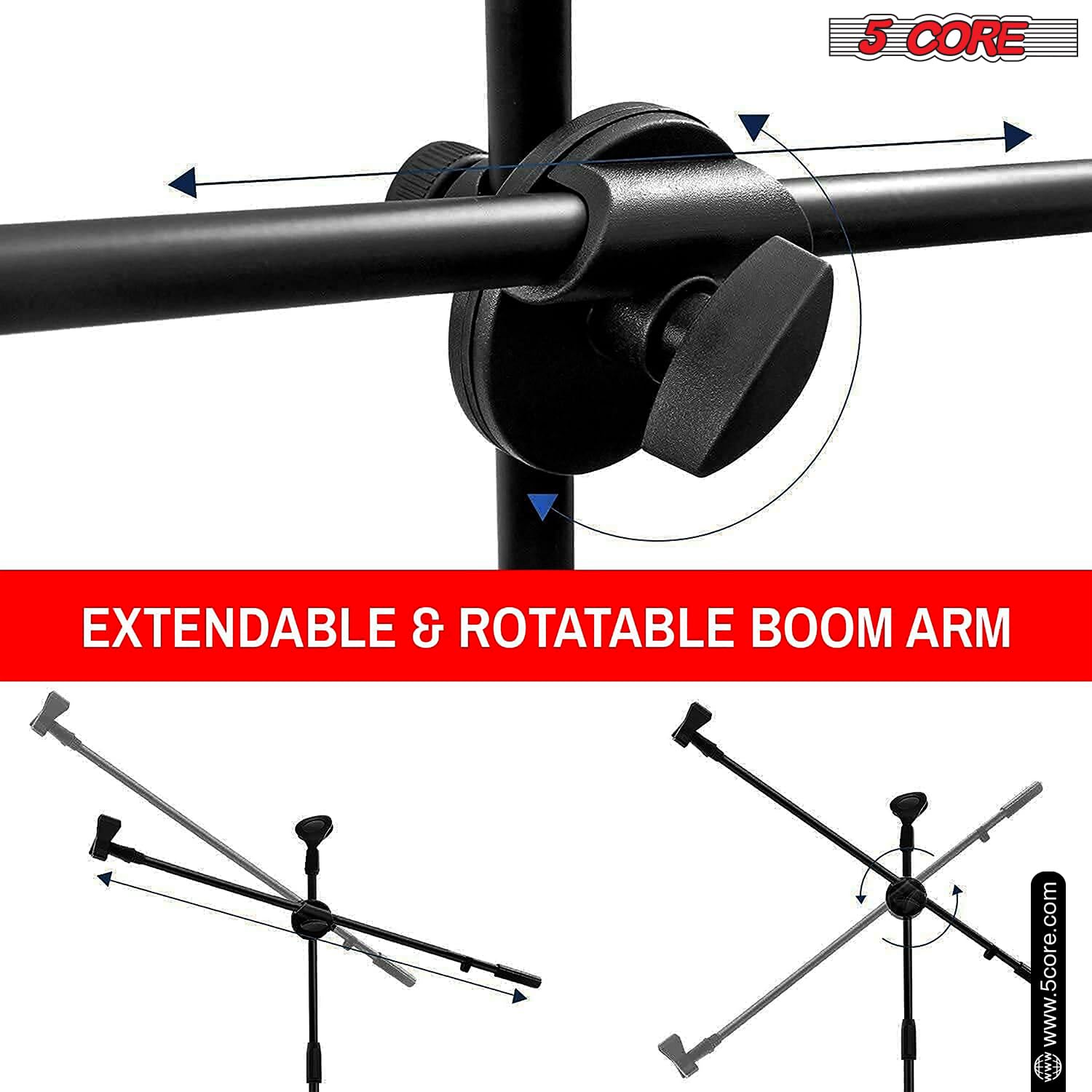 5 Core Tripod Mic Stand Floor 4Pcs Adjustable 31 to 76 Inches Boom Arm Holder Microphone Stands 360 Degree Rotating + Dual Mic M